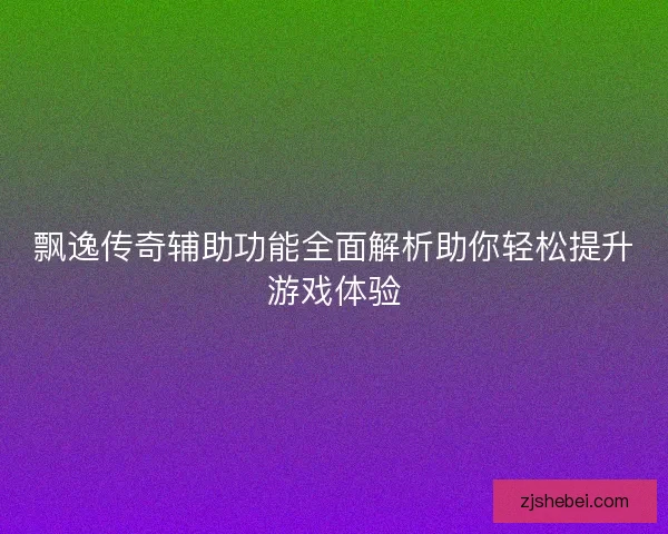 飘逸传奇辅助功能全面解析助你轻松提升游戏体验